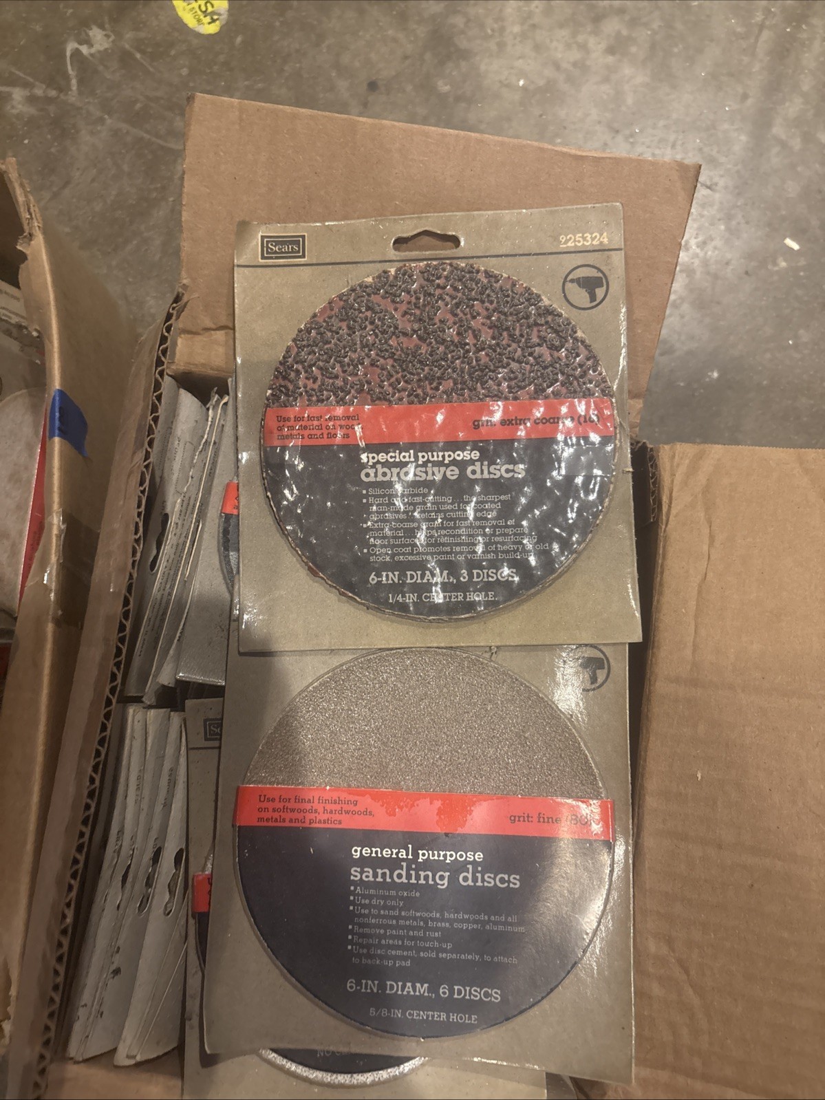 Lot Of 122 Packs Of Various Sizes And Grids Of VTG Sears Sanding Discs