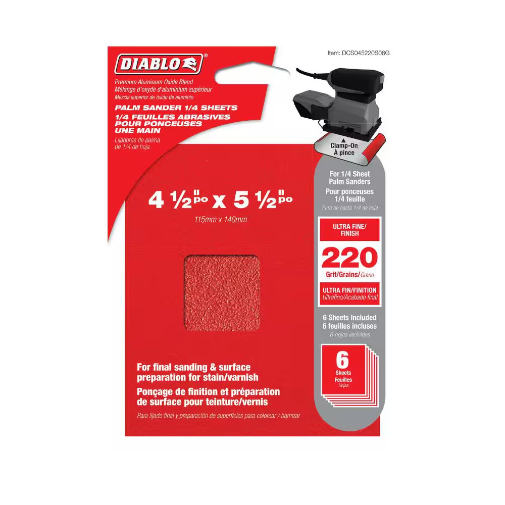 4-1/2 In. X 5-1/2 In. 220-Grit Palm Sander 1/4 Sanding Sheets