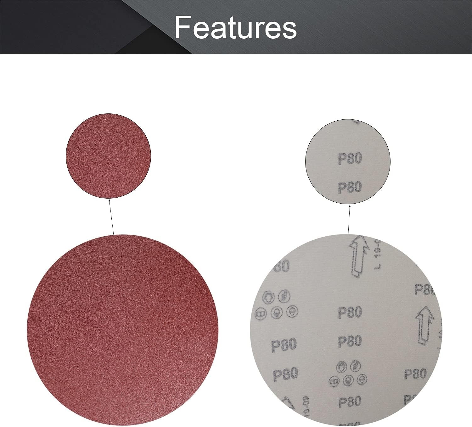 9″ Inch Dia Hook and Loop Sanding Disc 80 Grits Flocking Sandpaper – 10 Pack