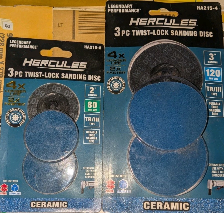 Lot of 2 Hercules~ 3 Piece 2″ 80grit & 3″120gri Ceramic Twist-lock Sanding Disc
