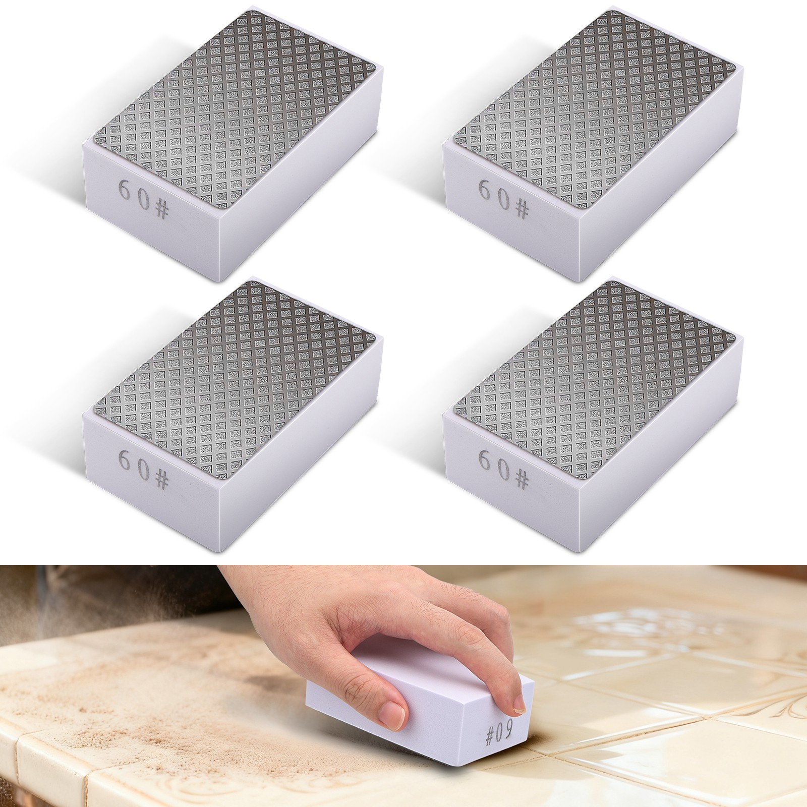 4x 60Grit Diamond Hand Polishing Pads Sanding Block for Tile Glass Stone Ceramic