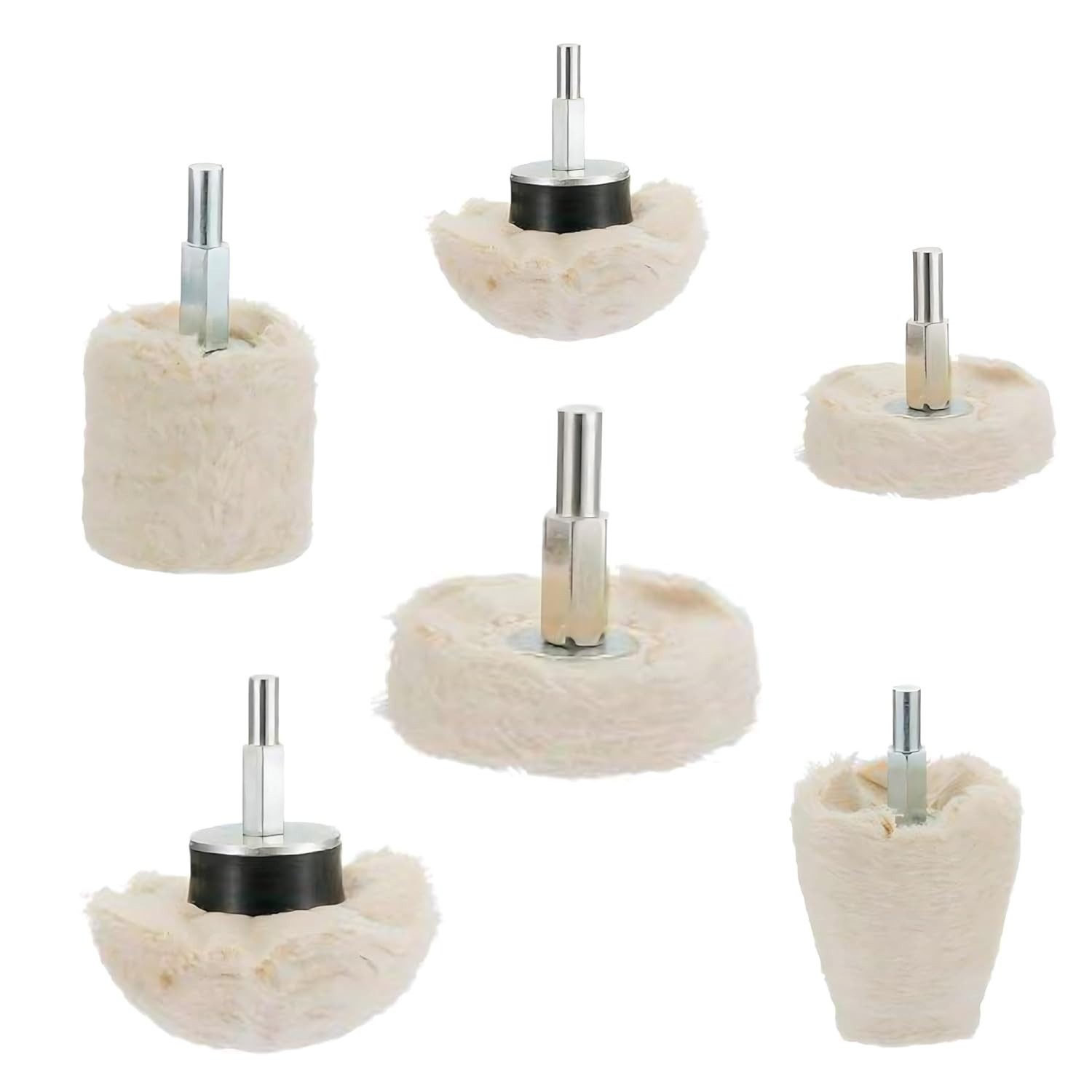 6Pcs Drill Buffing Wheel Kit w/1/4″ Shank Polishing Pad for Metal SS Chrome Wood