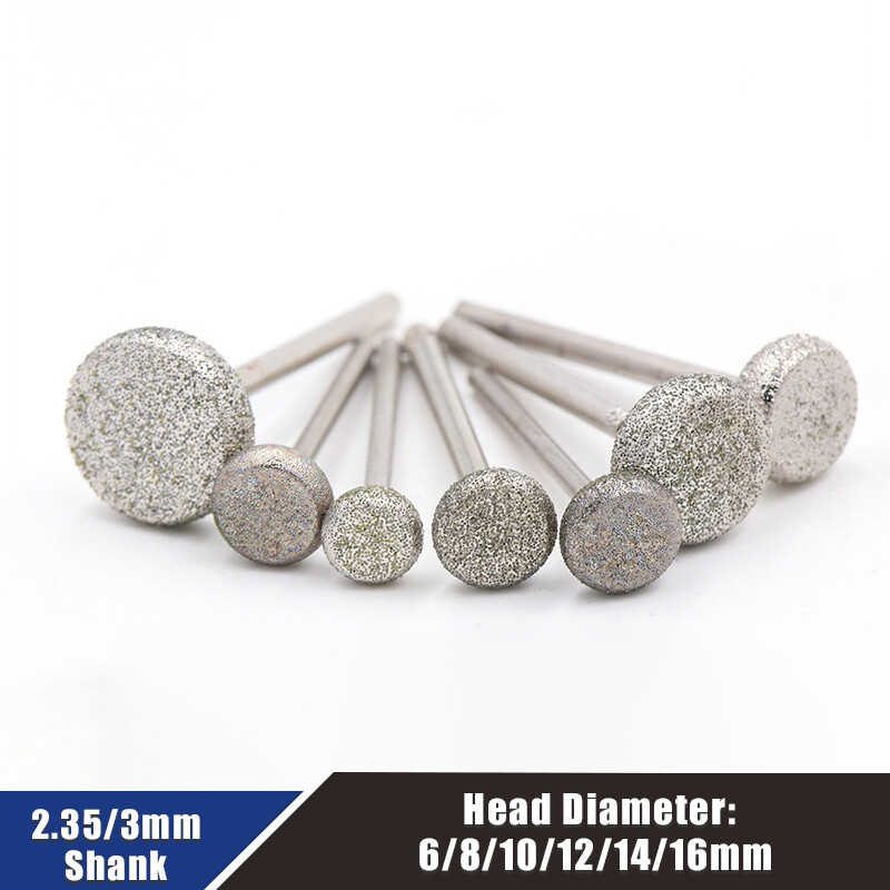 2.35/3mm Shank Round Flat Plate Diamond Grinding Head Bit Jade Carving Tools