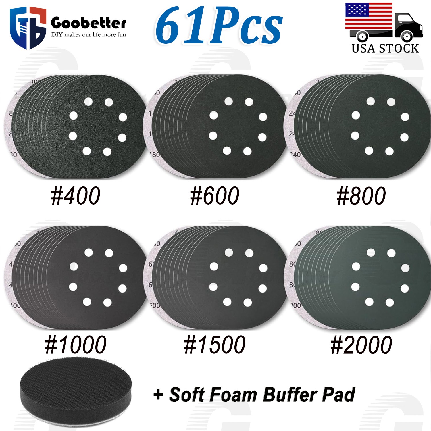 5in Sanding Discs 400-2000 Grit Wet Dry Sandpaper Hook Loop Orbital Sander Paper