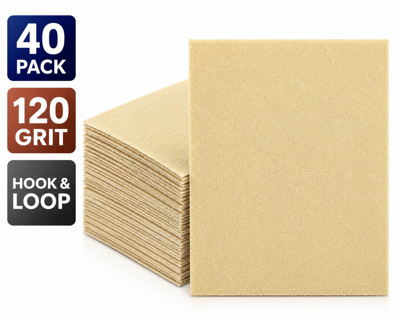 40PCS 4.5″x5.5″ Hook & Loop Sandpaper Sheets 120 Grit Palm Sander Sanding Pad