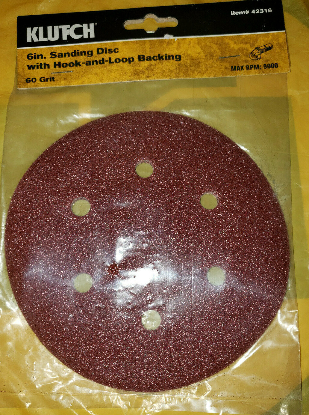 KLUTCH #42316-Pack of 3-Sanding Disc-6 in with Hook & Loop Backing, 60 Grit