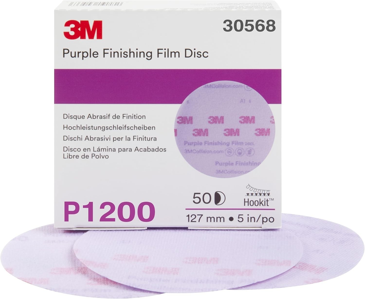 3M 30568 Hookit Purple 5 in. P1200 Grit Finishing Film Disc, 50 count