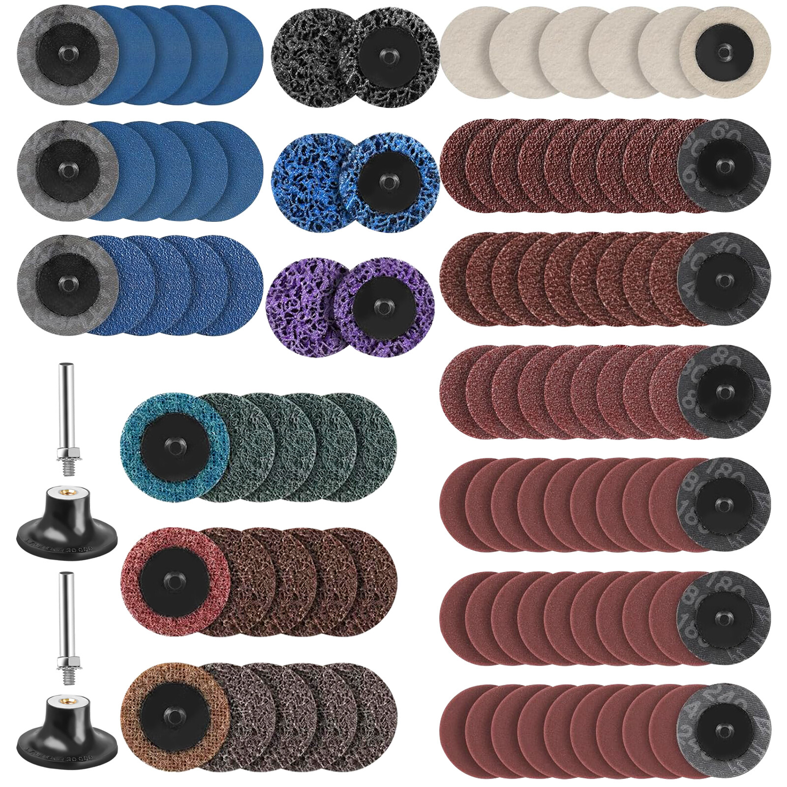 104Pcs 2 Inch Sanding Discs Set with 1/4 inch Shank Holder for Drill Die Grinder
