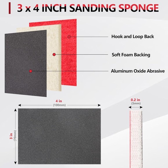 Sanding Sponge Kit 180-3000 Grit Hook Loop Wet Dry Foam Pads for Wood Metal Auto