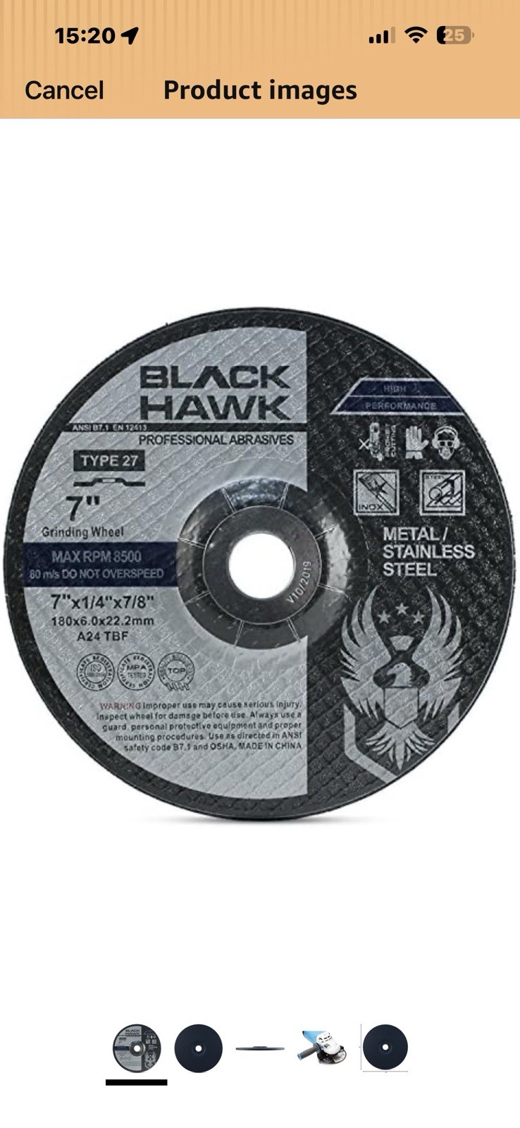 BLACK HAWK Type 27 Grinding Wheel 7×1/4×7/8 A24 Metal/Stainless 5 Pack
