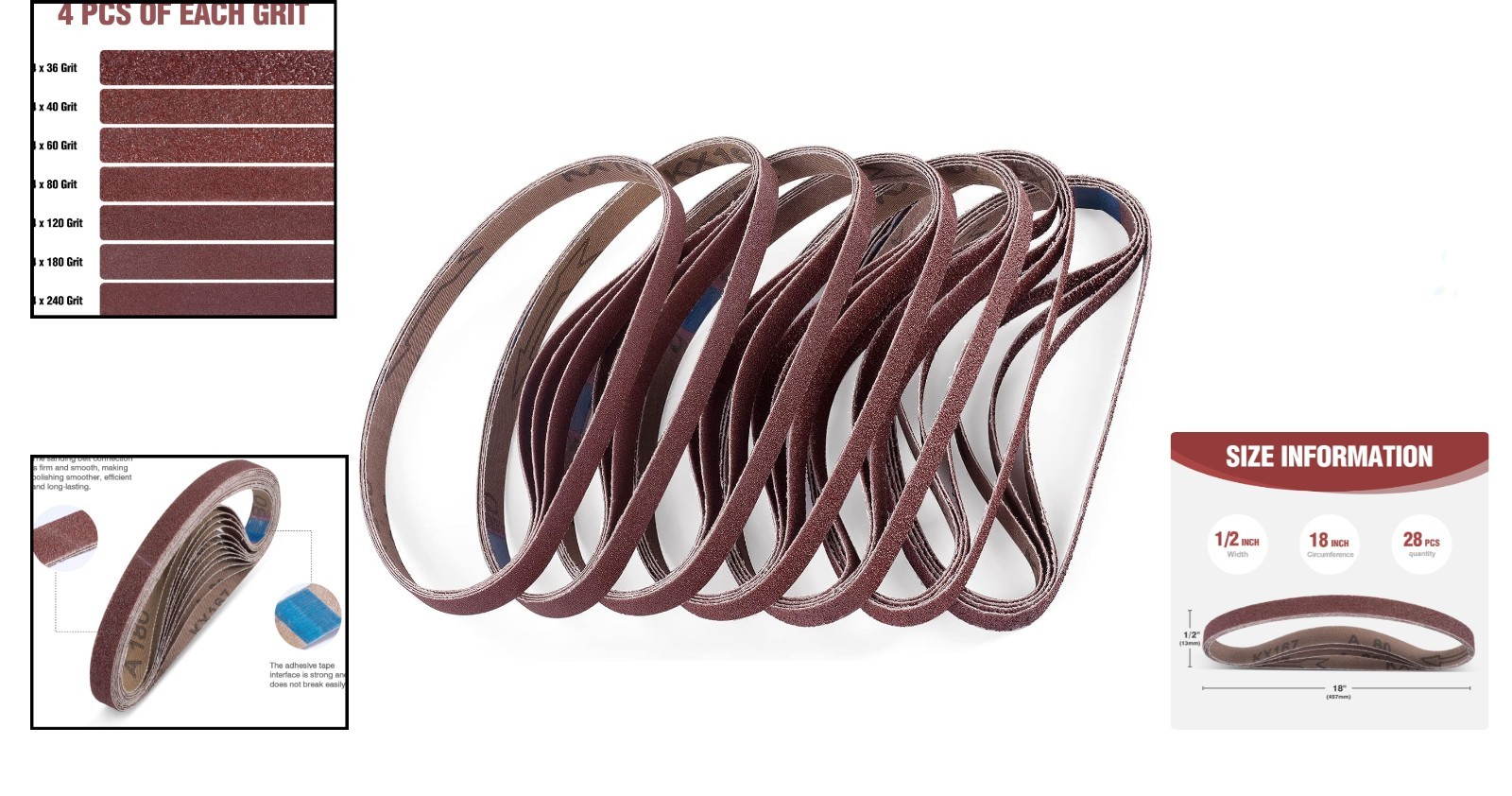 Long-Lasting 1/2×18 Inch Sanding Belts Set – 28 Pcs for Smooth Finishing Touches