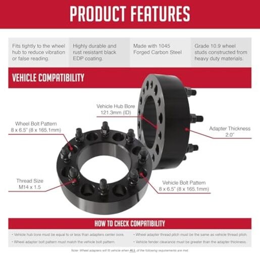 2 Pcs Steel Wheel Spacers 8 on 6.50 DRW – Dual Rear Wheel 2.00″ Steel (2 Pack)