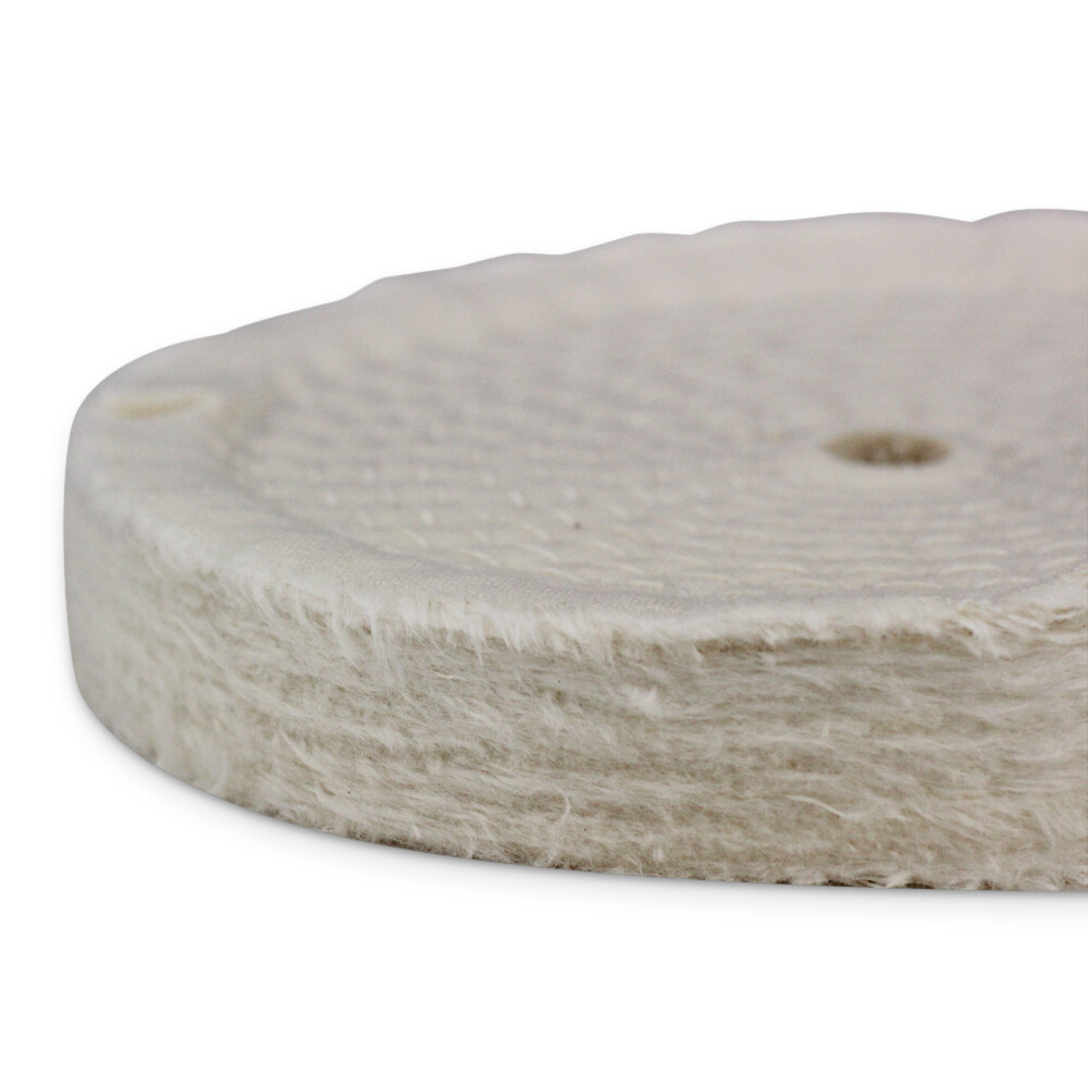8″ x 1/2″ Arbor Hole – 60 Ply Spiral Sewn Polishing Muslin Cotton Buffing Wheel