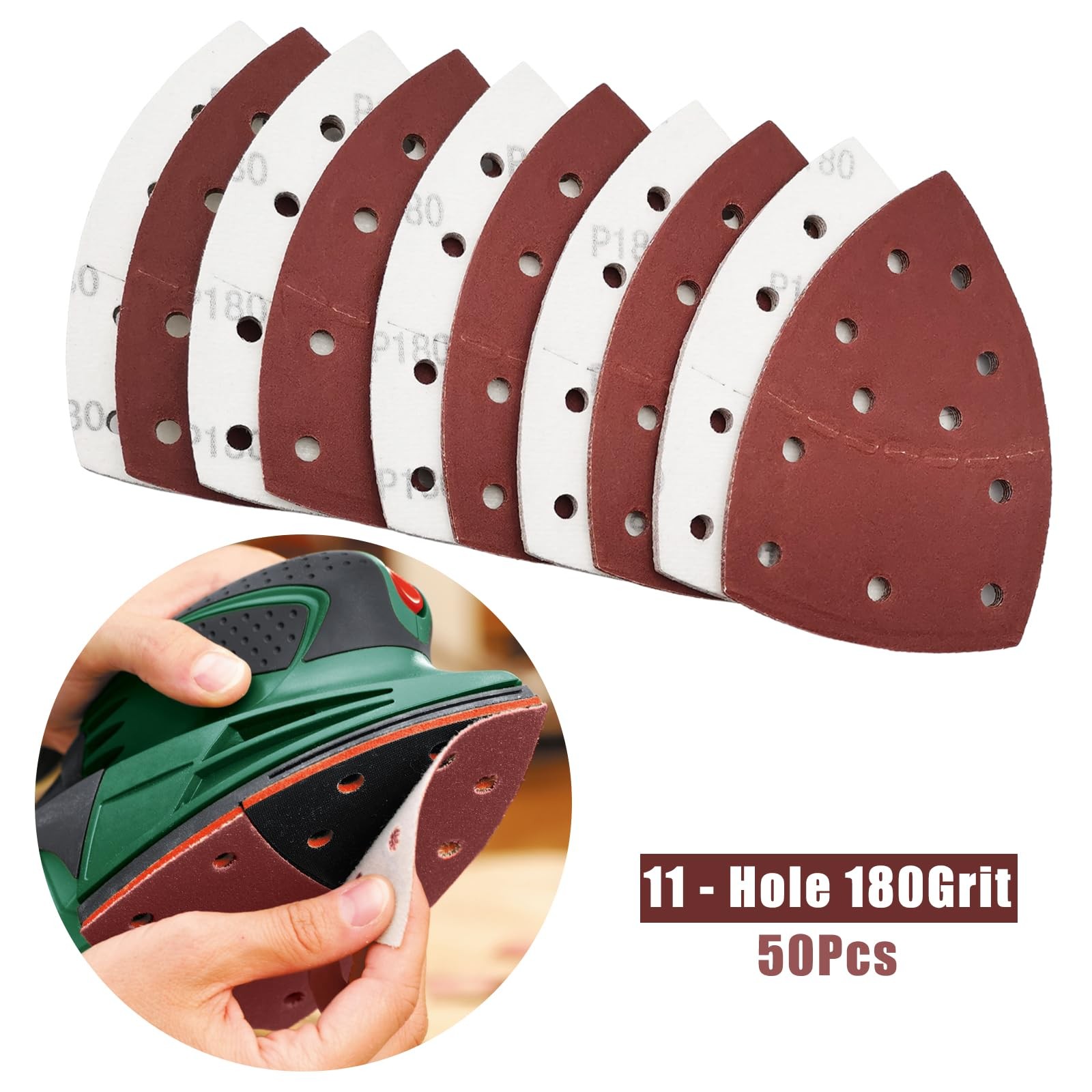 Mouse Detail Sander Sandpaper 180 Grit 6.1×4.25 inch 11 Holes – Hook and Loop