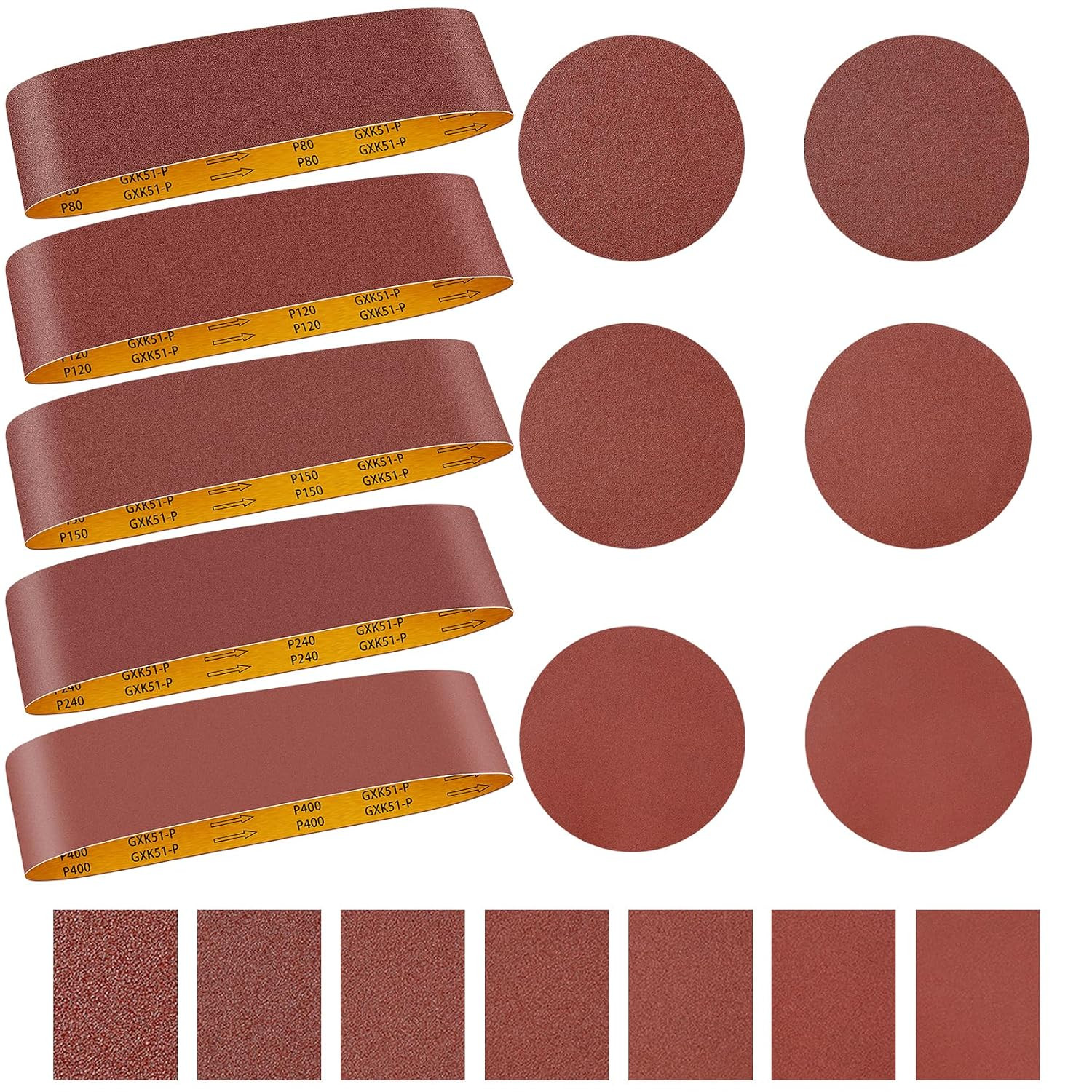 4 X 36 Inch Alumina Sanding Belts (80/120/150/240/400 Grits) and 6 Grits 6-Inch