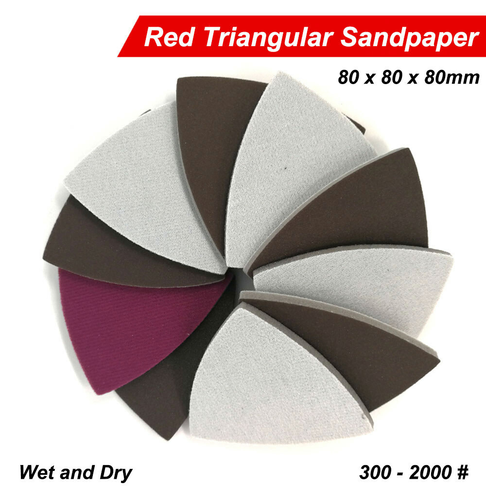 Triangular Foam Sponge Hook & Loop Sanding Red Sandpaper Pads Orbital 80x80x80mm