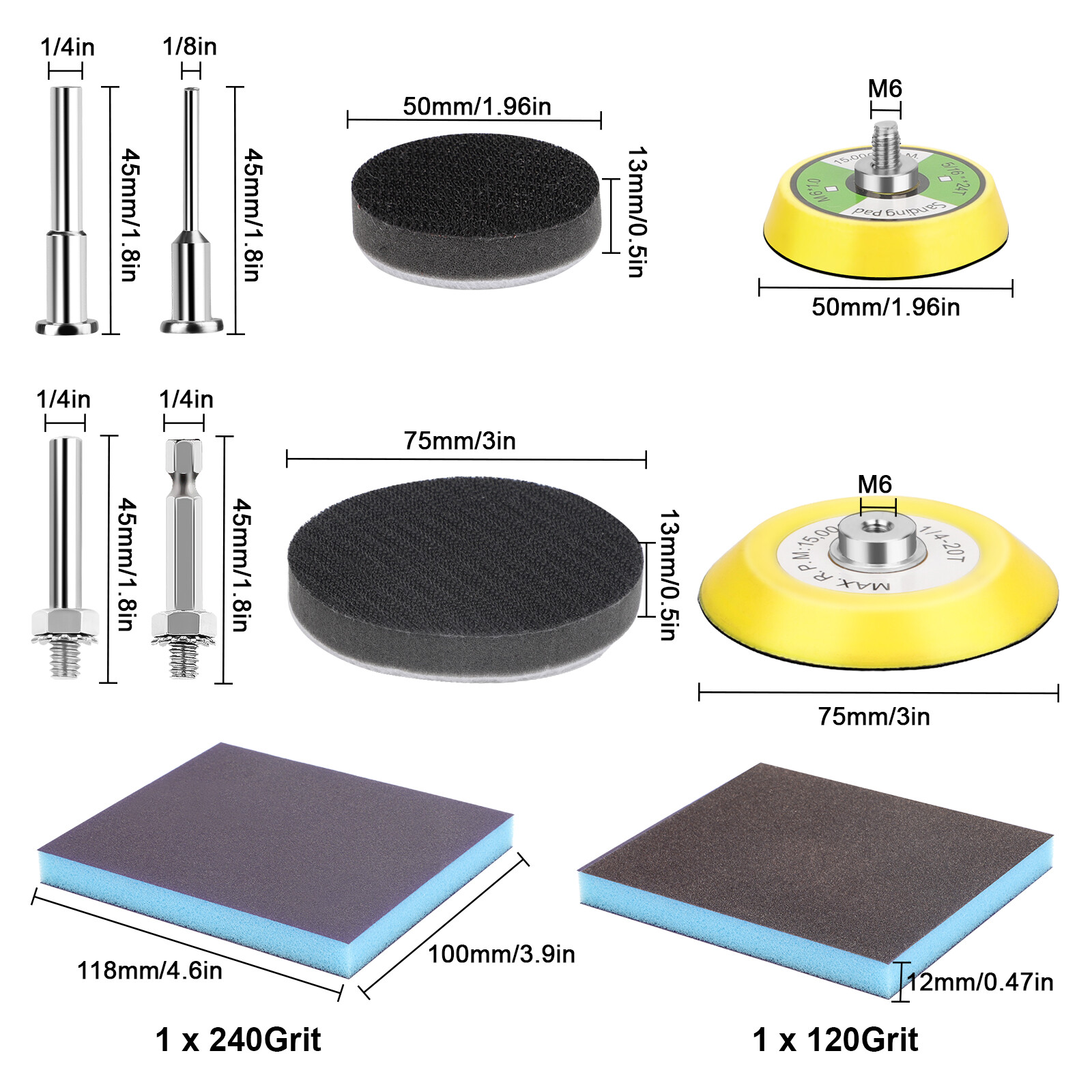 160pcs Sanding Discs Kit 2/3in 80-3000 Grit Sandpaper Backer Pads for Drill