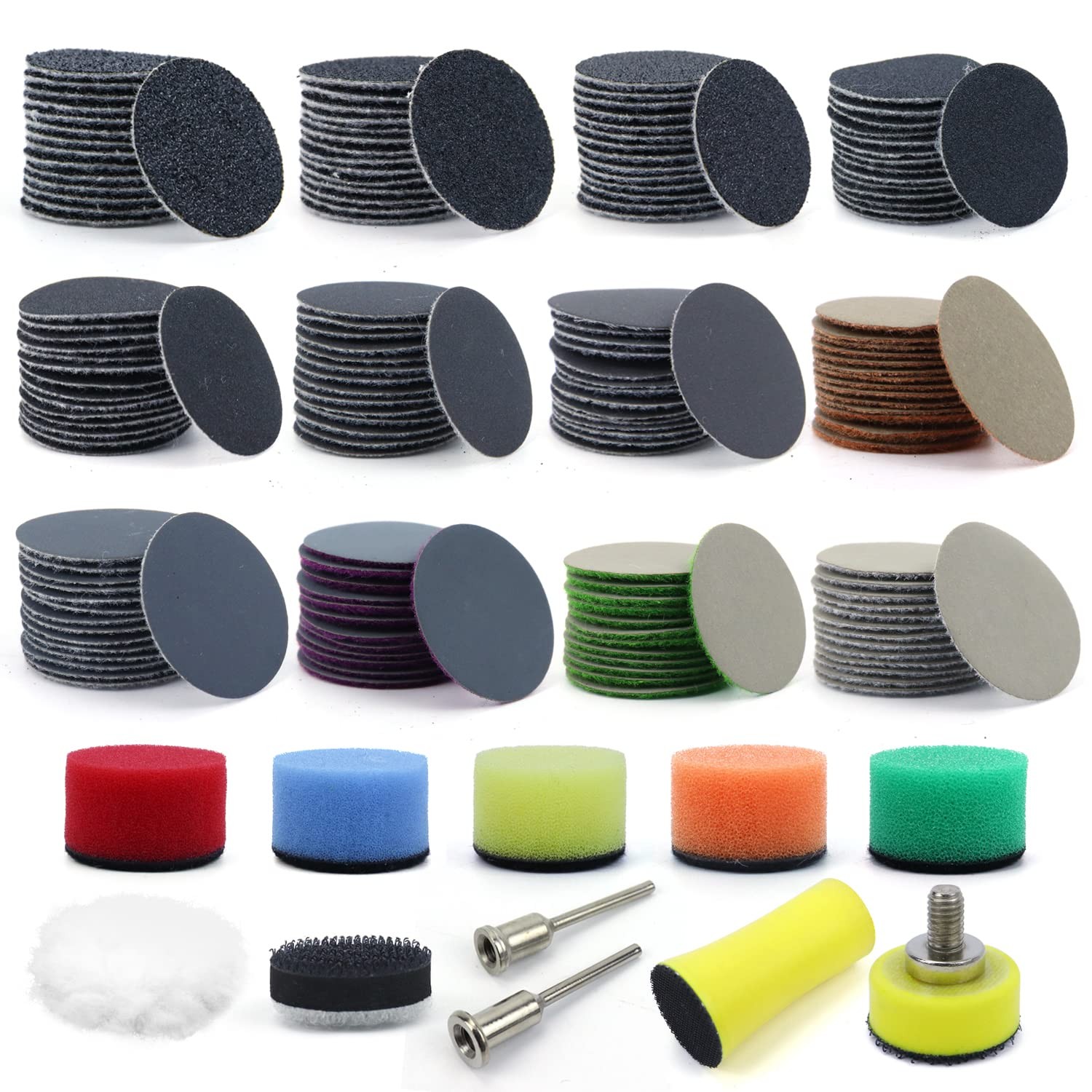 POLIWELL 191 PCS 1 Inch Sanding Discs 1 inch, Yellow,Orange,Blue,Green,Red