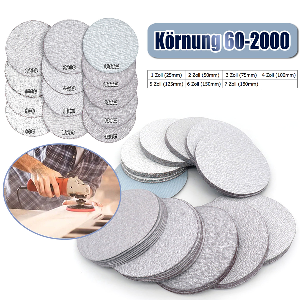 Dry Sanding Discs 1″ 2″ 3″ 4″ 5″ 6″ 7″ Inch 60-1200 Grit Flocked Disc Sandpaper
