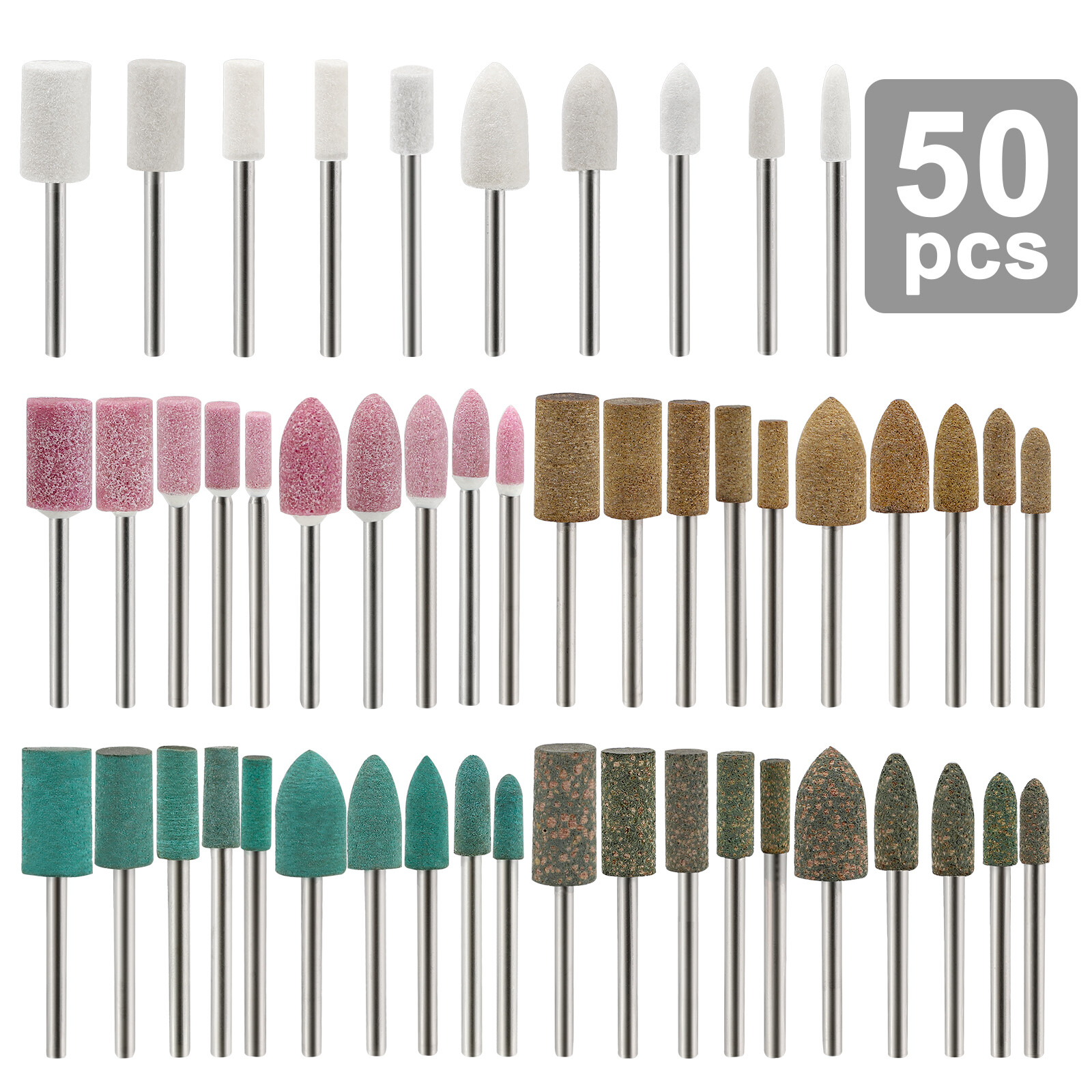 50PCS Polishing Bits, Grinding Wheels, Wool Felt Sesame Rubber Cowhide Tools Kit