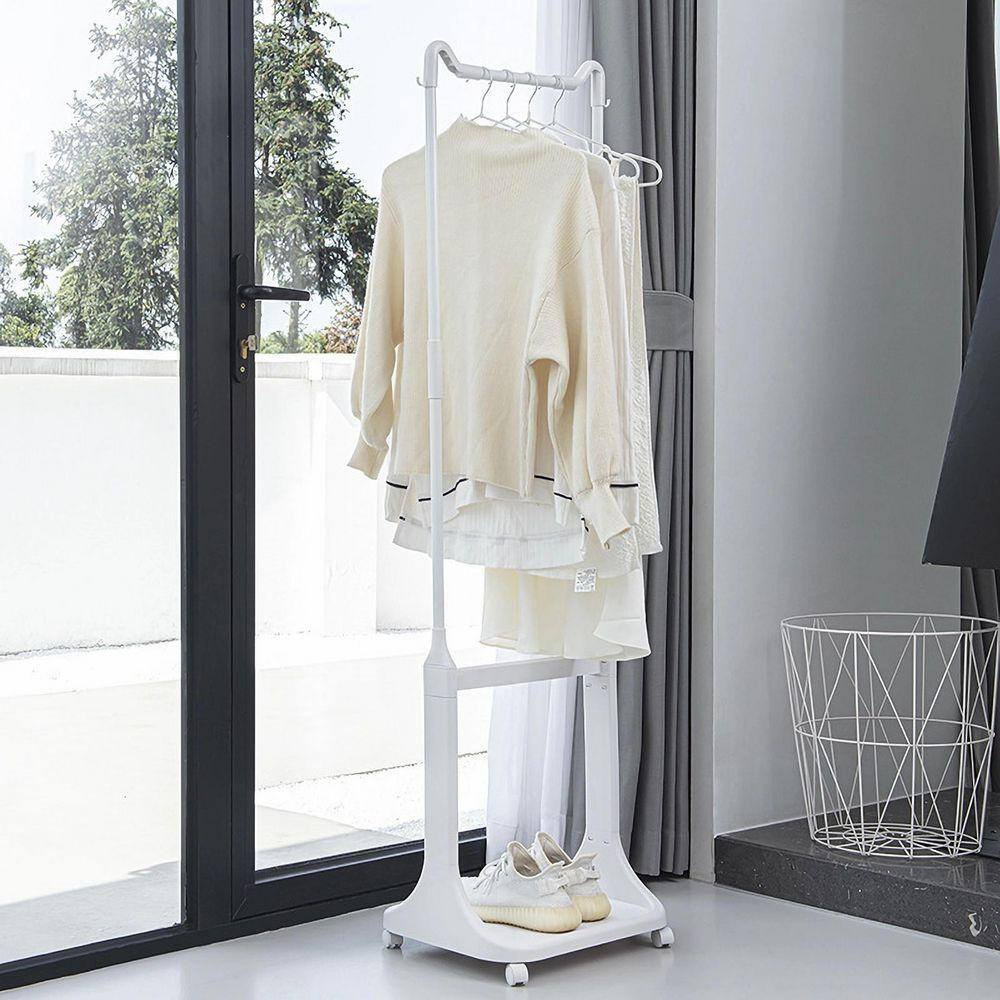 White Plastic 2 Bag Laundry Sorter with Hanging Bar Laundry Baskets on Wheels Re