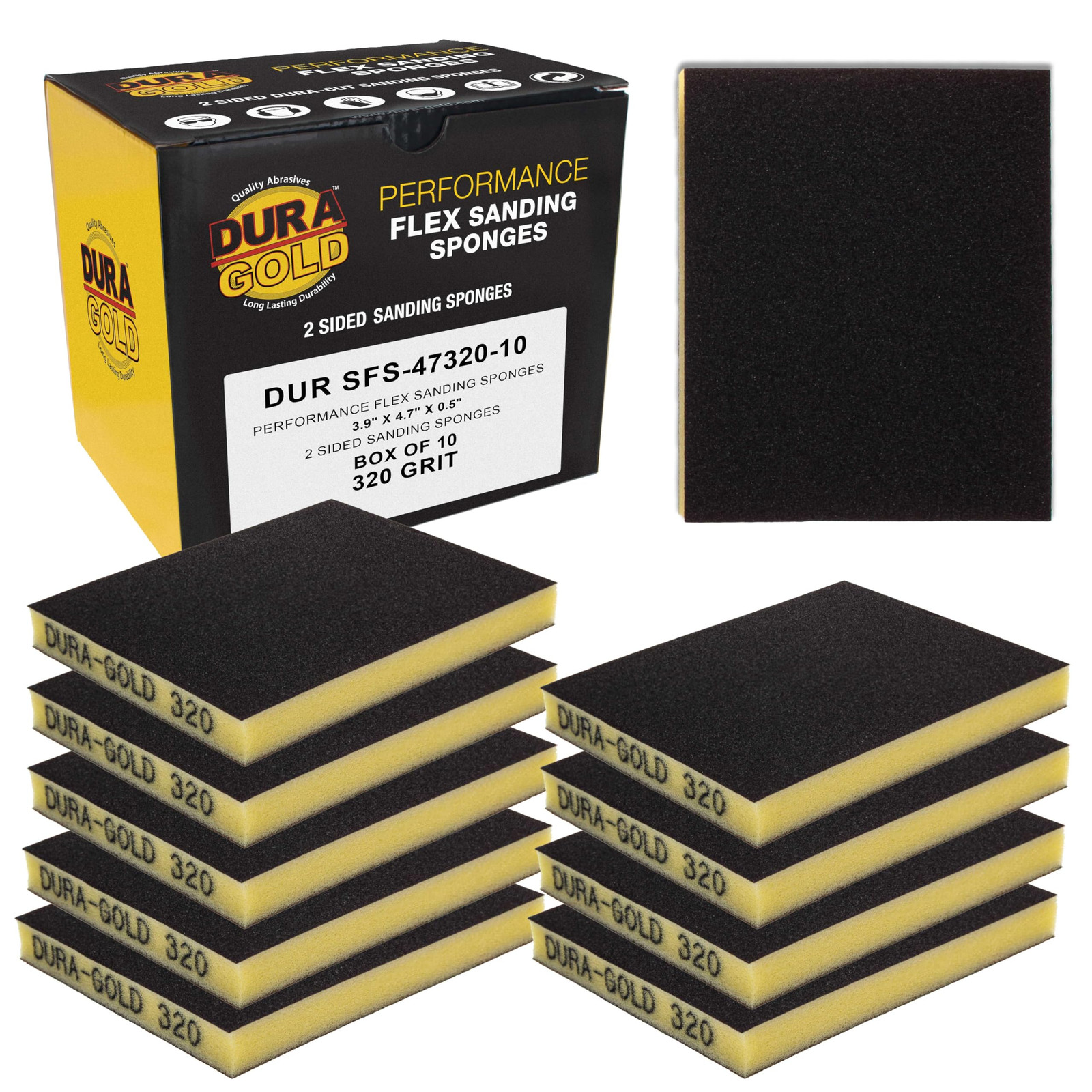 320 Grit Double-Sided Sanding Sponges, Box of 10 – Performance Flex 4.7″ x 3….