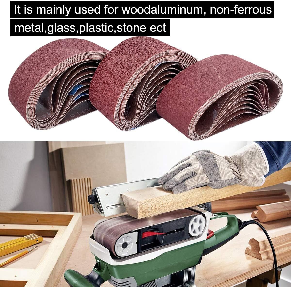 18 Pcs 21/2 X 16 Inch Abrasive Sanding Belts 3 Each Of 60 80 120 150 240 400 Gri