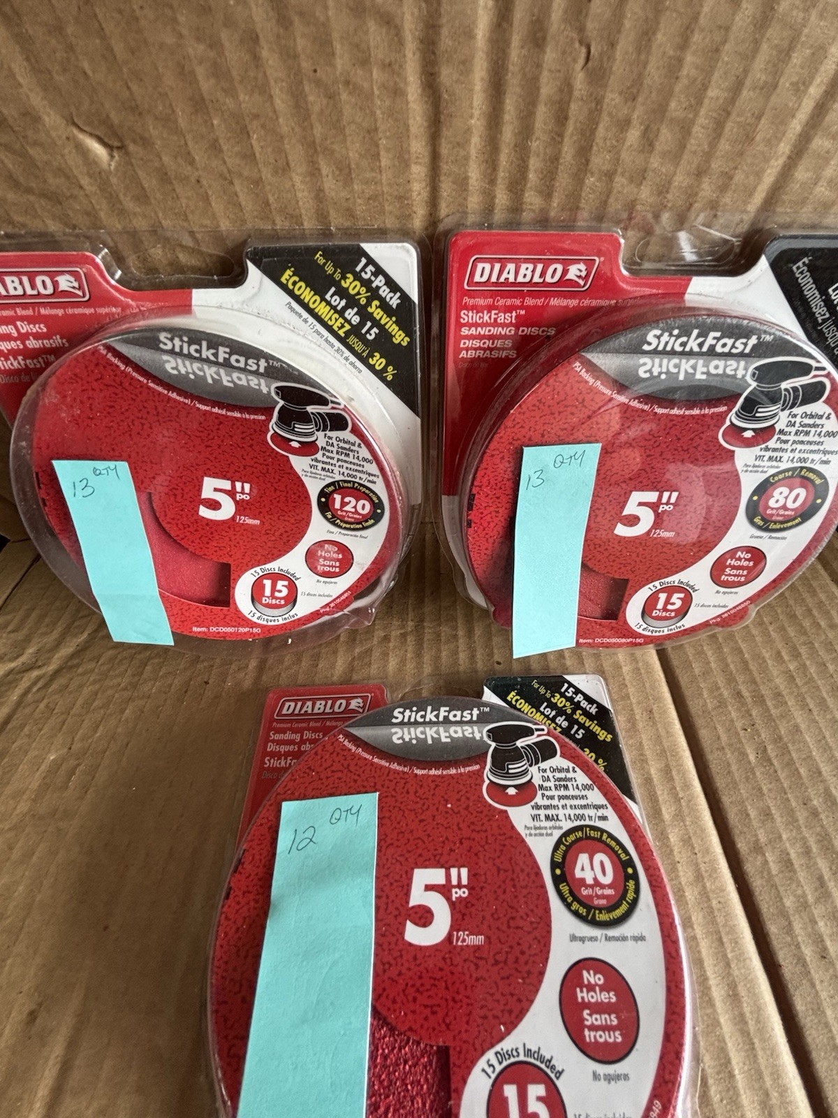 Mixed Lot Diablo 5” StickFast Sanding Discs 40, 80 & 120 Grits 38 Total Discs