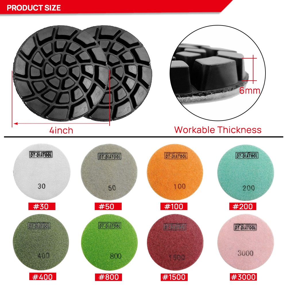 6pieces 4” Diamond Polishing Pad Set Polish Cement Concrete Floor Sanding Disc