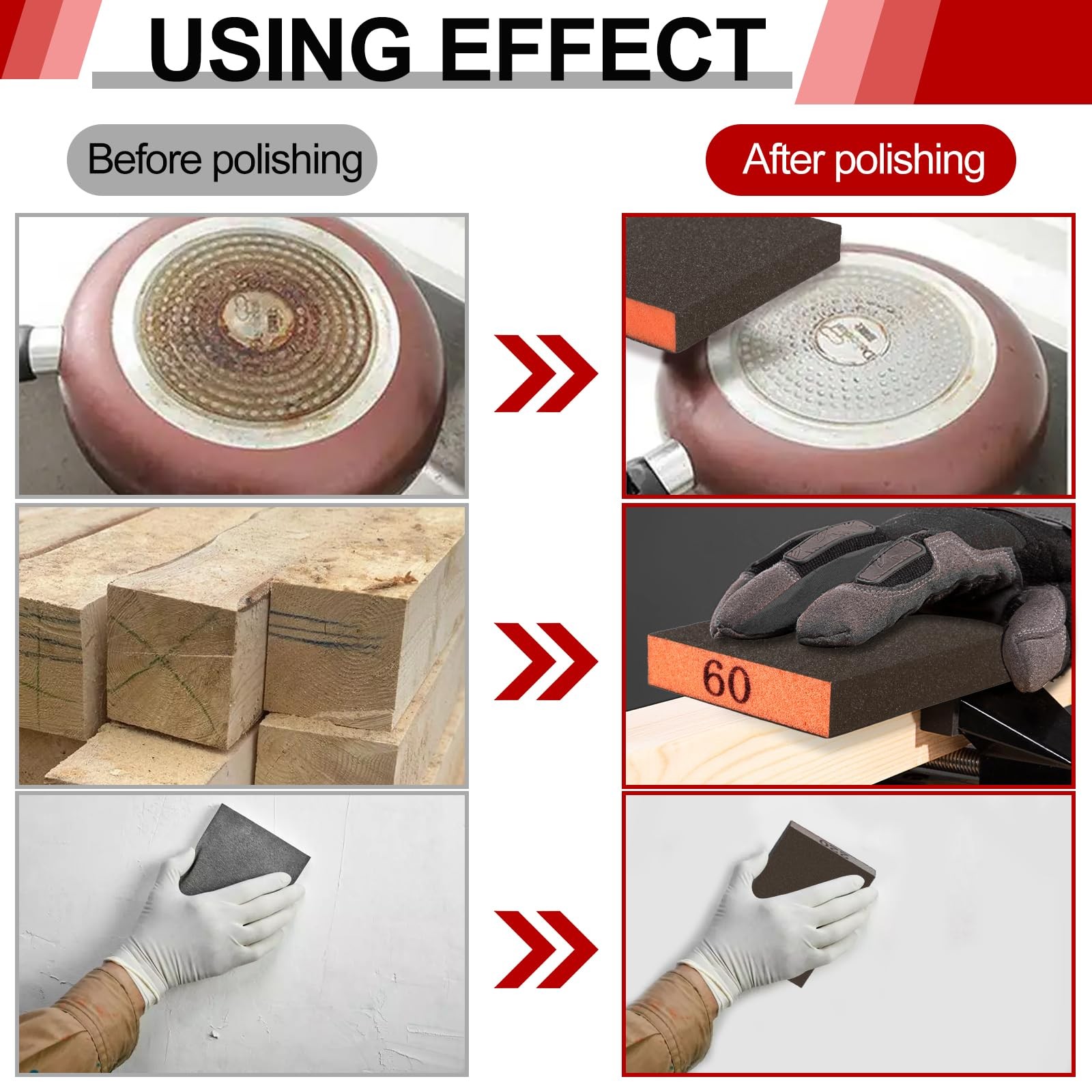 4 PCS Sanding Sponge Washable Block For Drywall Wood Metal 60 Grit Sandpaper