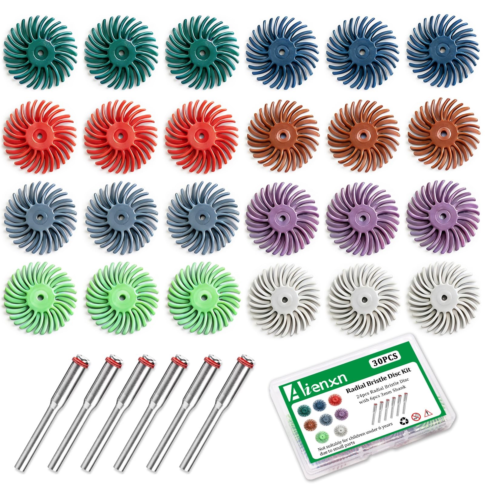 Aienxn 30PCS 1″ Radial Bristle Disc Kit with 3mm Shank for Rotary Tools, Deta…