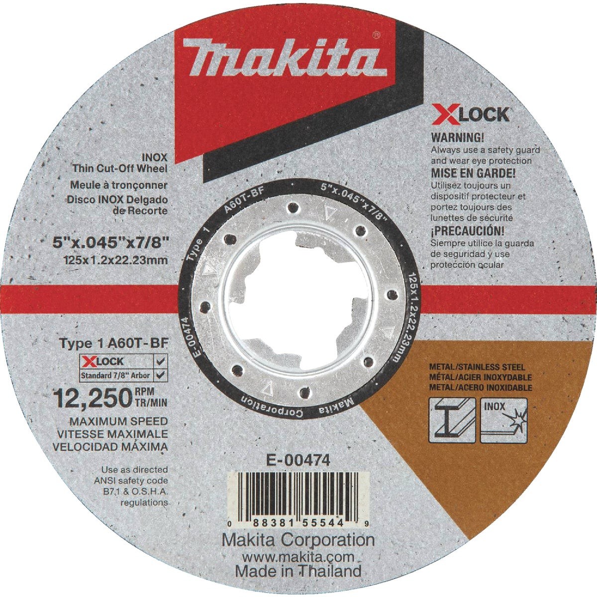 Makita X-LOCK Type 1 5 In. x 0.045 In. x 7/8 In. Metal Thin Cut-Off Wheel Makita
