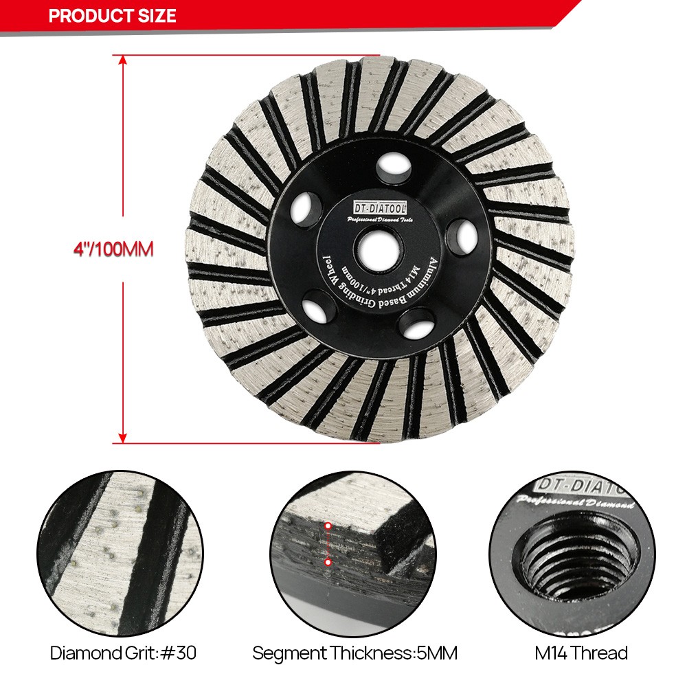 4″/5″ Diamond Grinding Wheels for Concrete Aluminum #30-#100 Grit Sanding Discs
