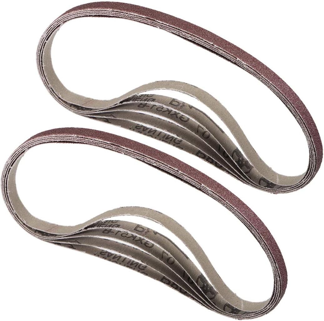 Sanding Belts, 10 Pack, 3/8 x 21 inch, 80 Grit, Aluminum Oxide, Sander Paper