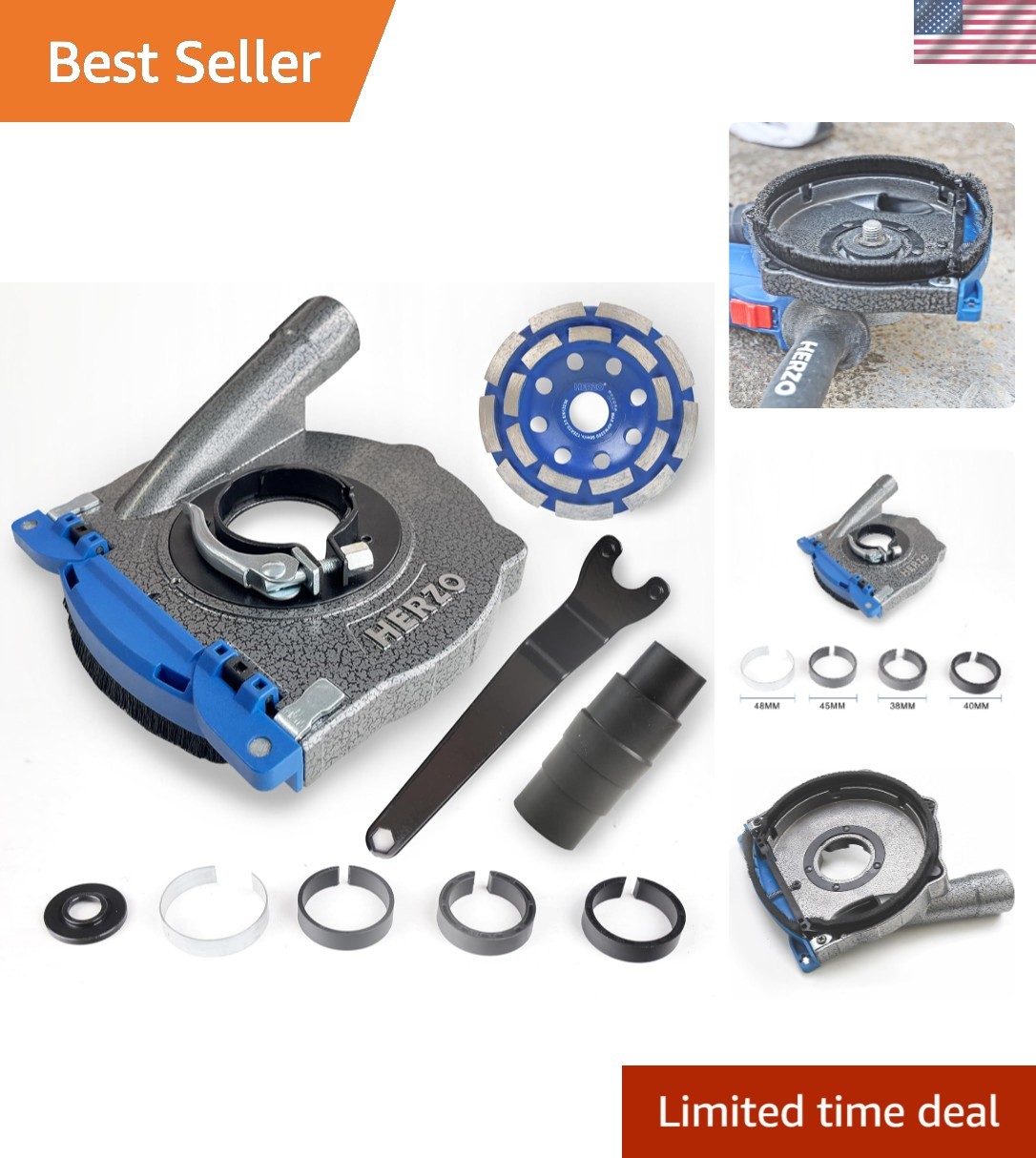 Aluminum Dust Shroud for 4.5 & 5 Inch Angle Grinder, Includes Diamond Cup Wheel