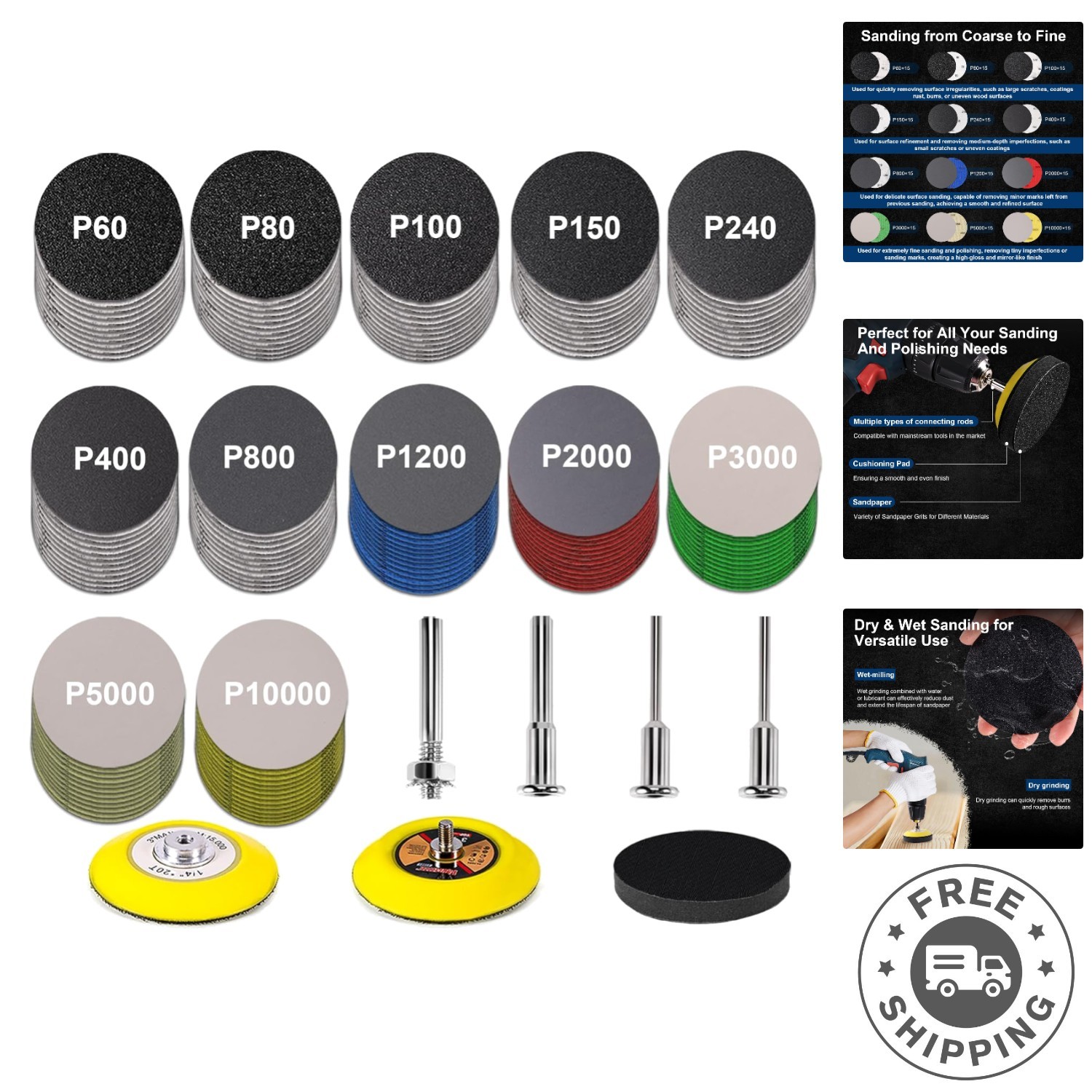Silicon Carbide Sanding Discs – 188-Piece Wet & Dry Kit for All Surfaces