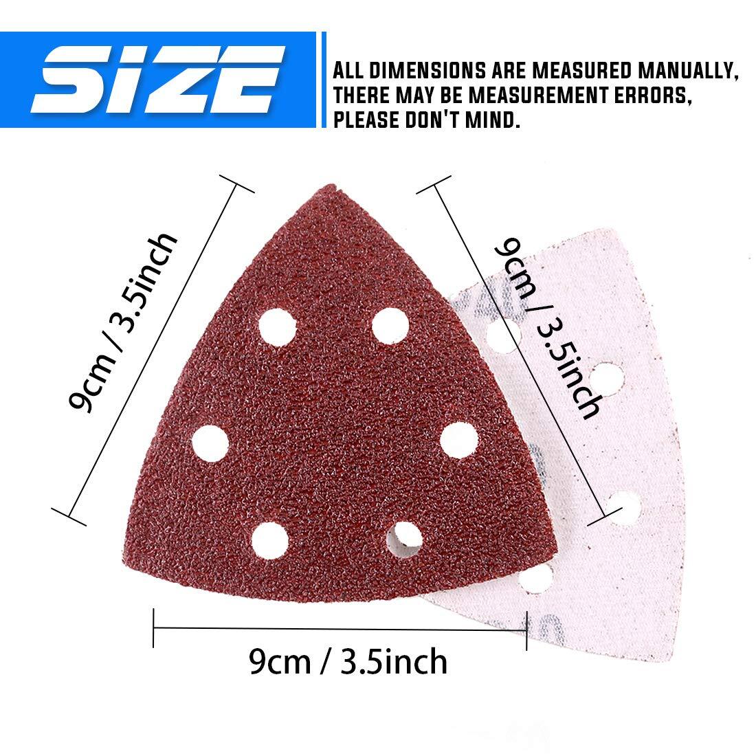 200PCS 3.5inch 6-H AO Triangle Sanding Discs 40/60/80/100/120 Assorted Grit Set