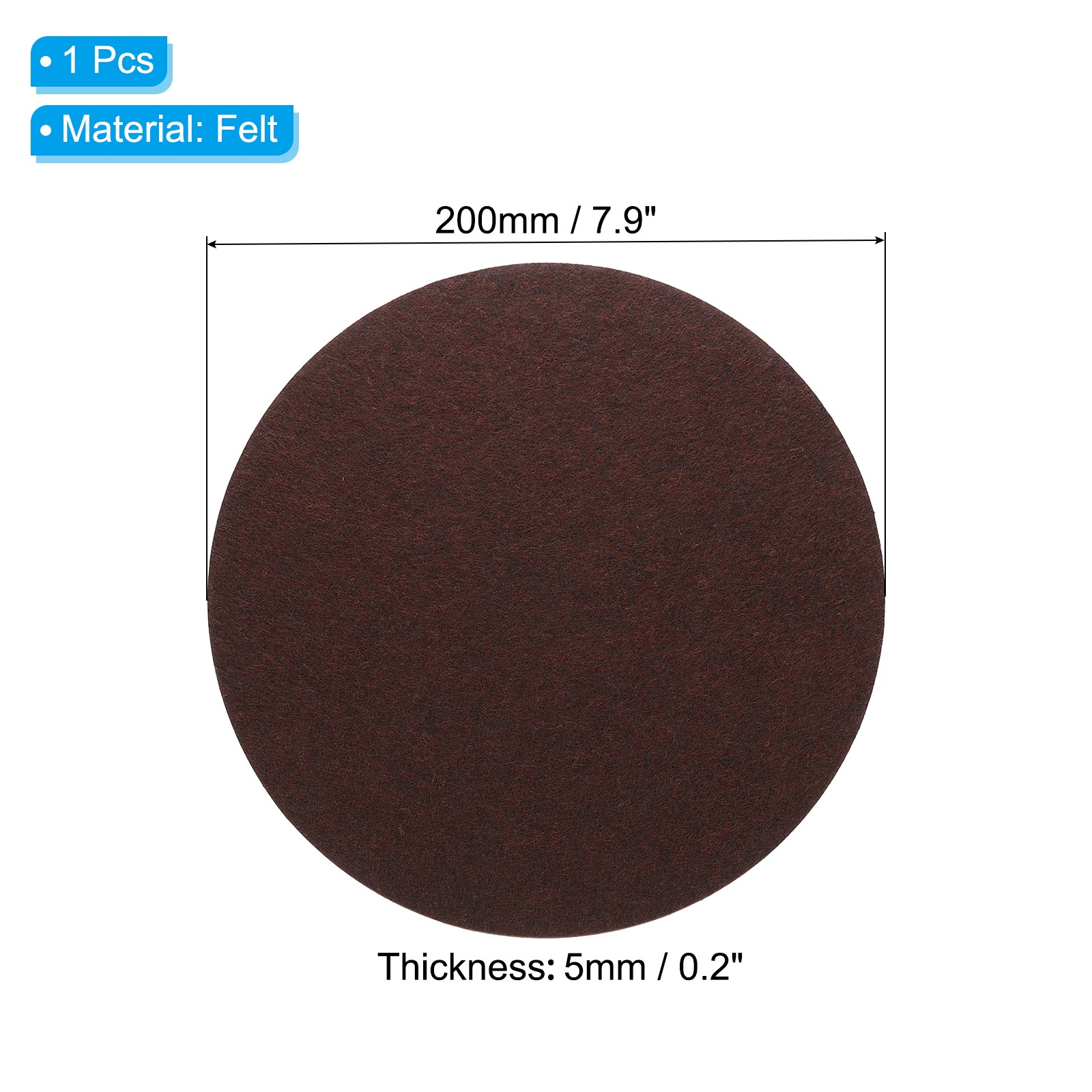 7.9″ Diameter Adhesive Non-Slip Backed Felt, 5mm Thickness, Brown