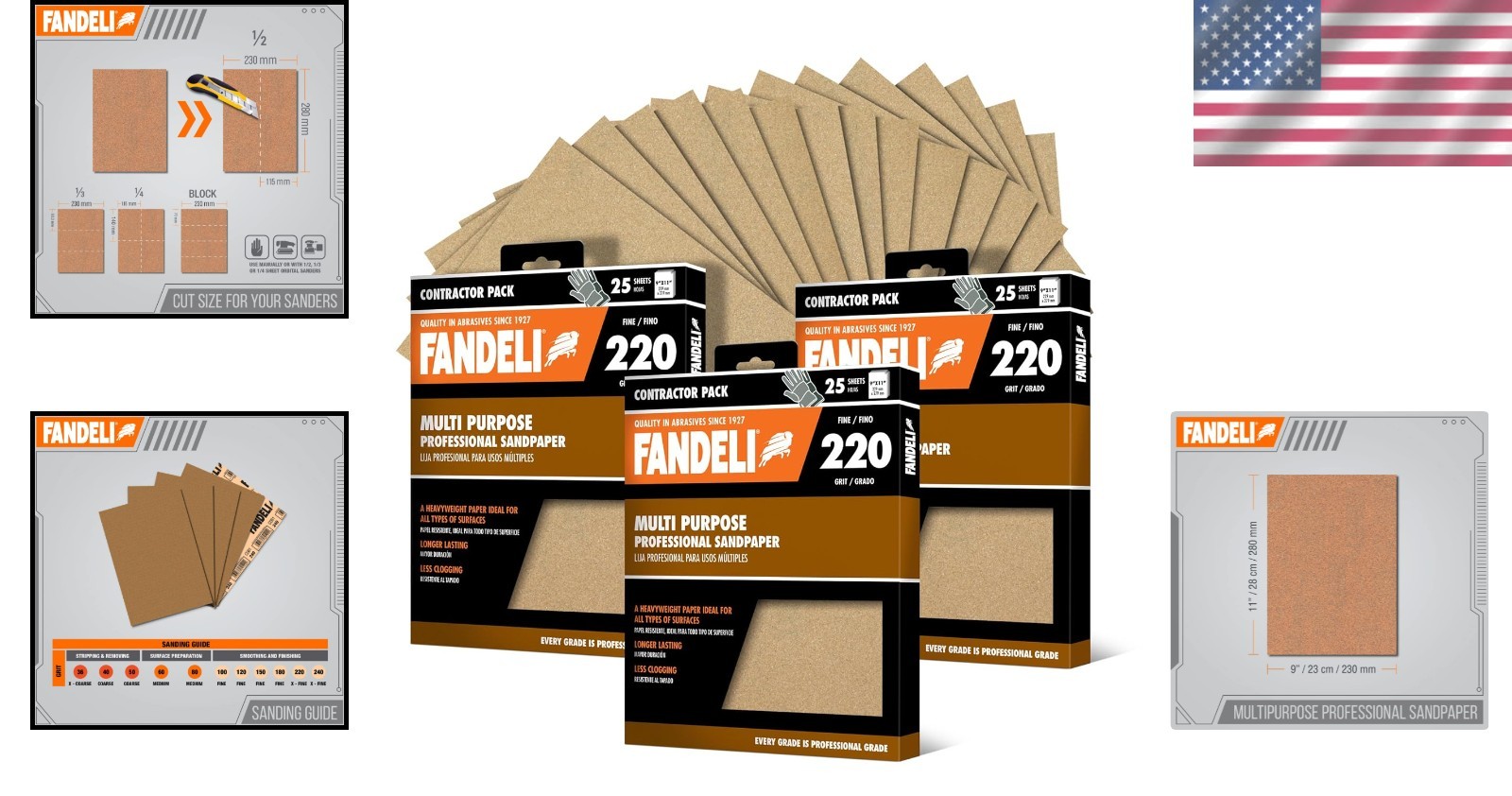 Multi-Purpose 220 Grit Sandpaper – 75 Sheets for Wood & Metal | Made in Mexico