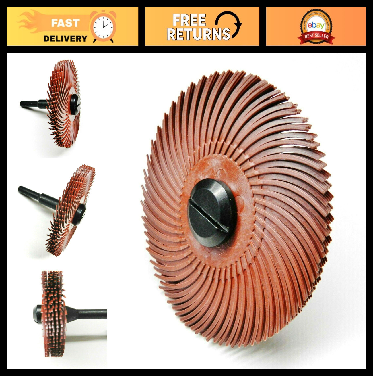 3″ Red 220 Grit Radial Bristle Disc Set – 6 Brushes & Arbor for Polishing & Clea
