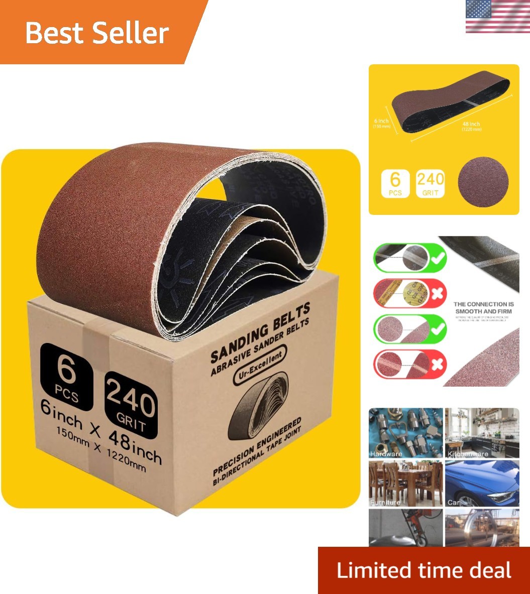 6 x 48 Inch 240 Grit Aluminum Oxide Sanding Belts – Antistatic & Effective