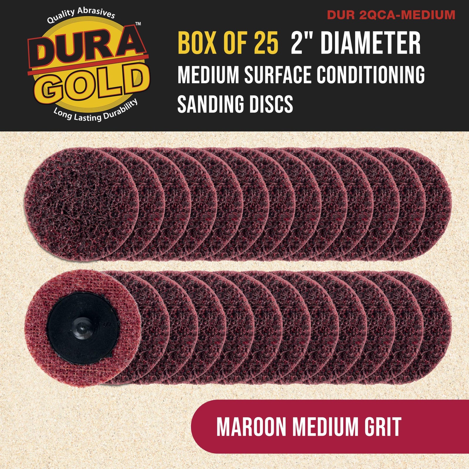 DuraGold 2″ Diameter Surface Conditioning Discs Maroon Medium Sanding Grit Bo…