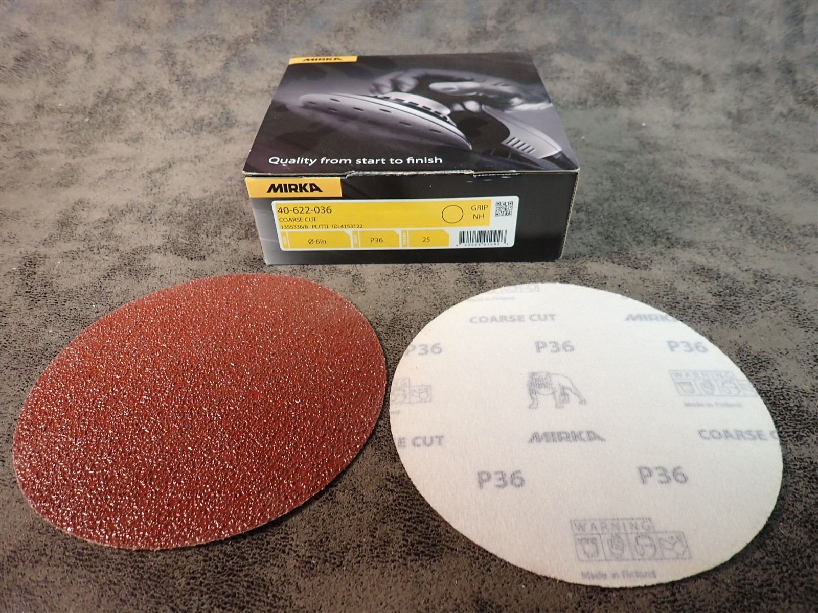 NEW Mirka 40-622-036 Coarse Cut Grip Disc P36 Grit 6″ Diameter 25 Discs (SH-29)