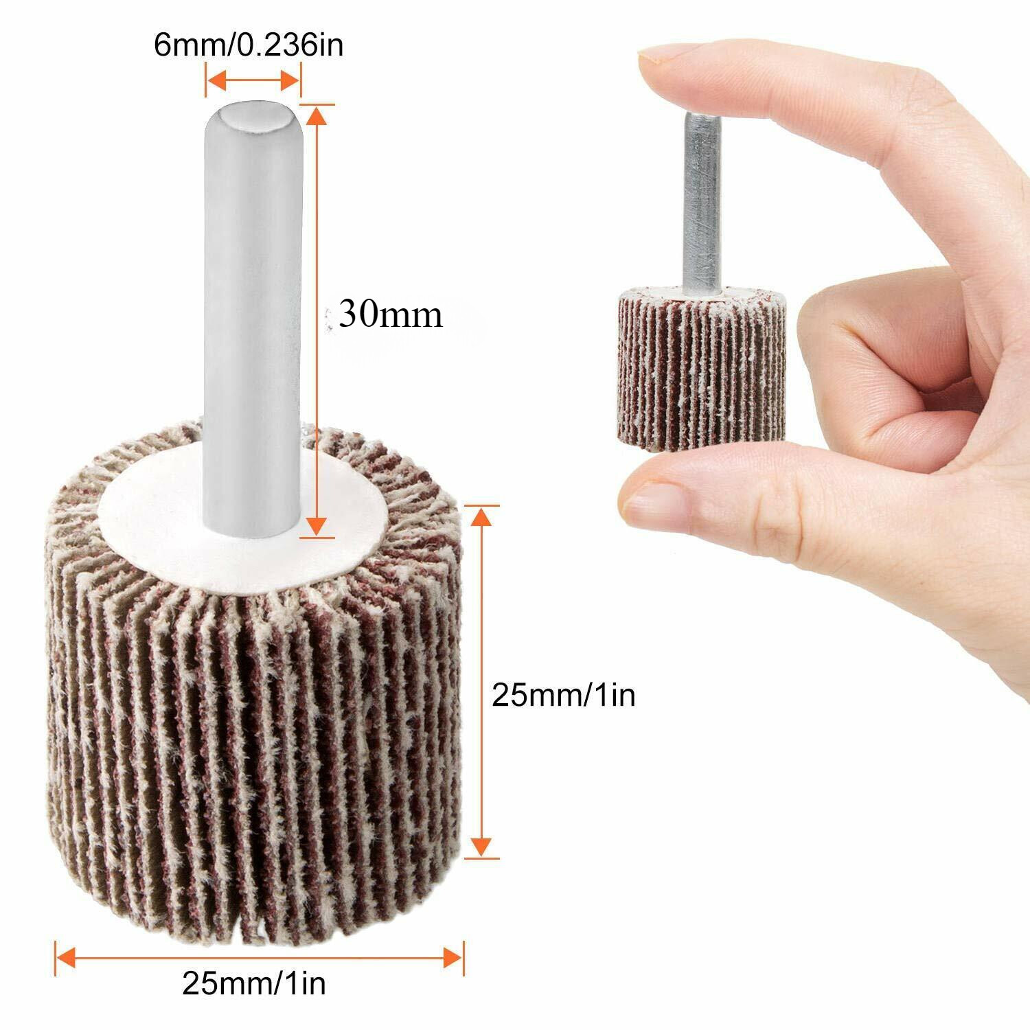 20x Aluminum Oxide Flap Wheel 1x1x1/4″ with 1/4″ Shank Mounted For Woodworking