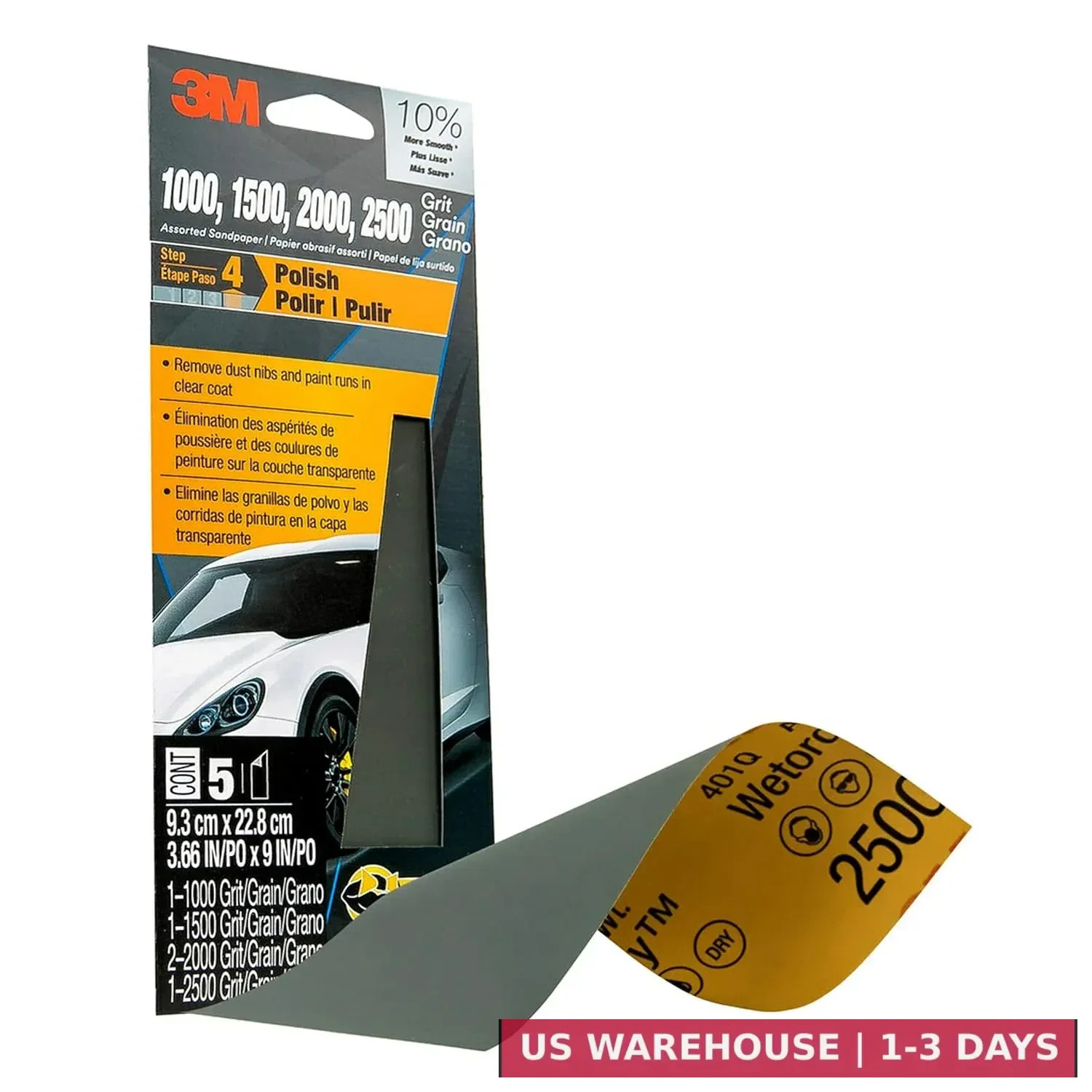 3M Wetordry Sandpaper 03006 Assorted Grits (1000 1500 2000 2500) 3 2/3 in x 9 in