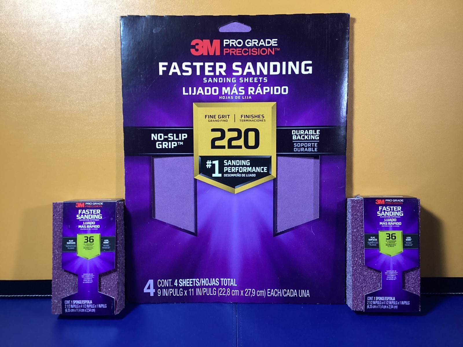 3M PRO GRADE PRECISION FASTER SANDING 4 SHEETS & TWO 36 X-COARSE SPONGES NEW