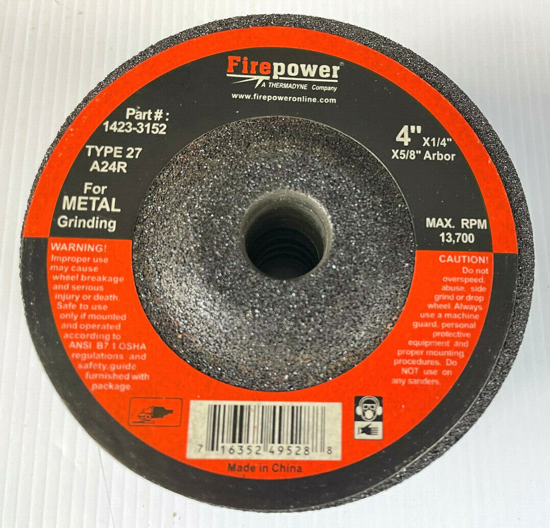 Firepower Grinding Wheels 4″ x 1/4″ x 5/8″ T27 for Angle Grinders Lot of 10