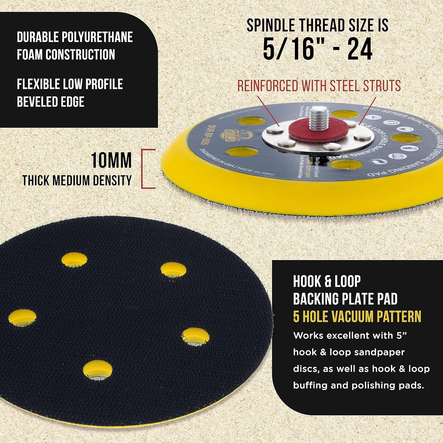Pro Series 5″ Hook & Loop DA Backing Plate Pad, 5 Hole Pattern Dustless – Low…