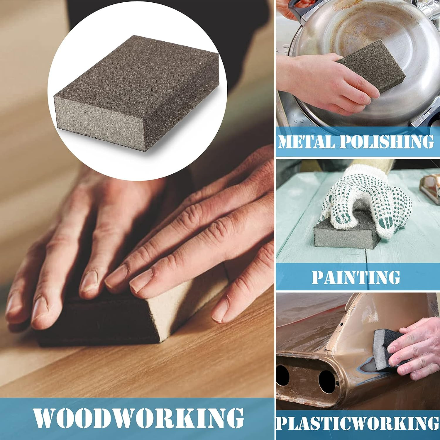 16Pcs 220 Grit Sanding Blocks, Sanding Sponge Washable and Reusable, Wet Dry Sa