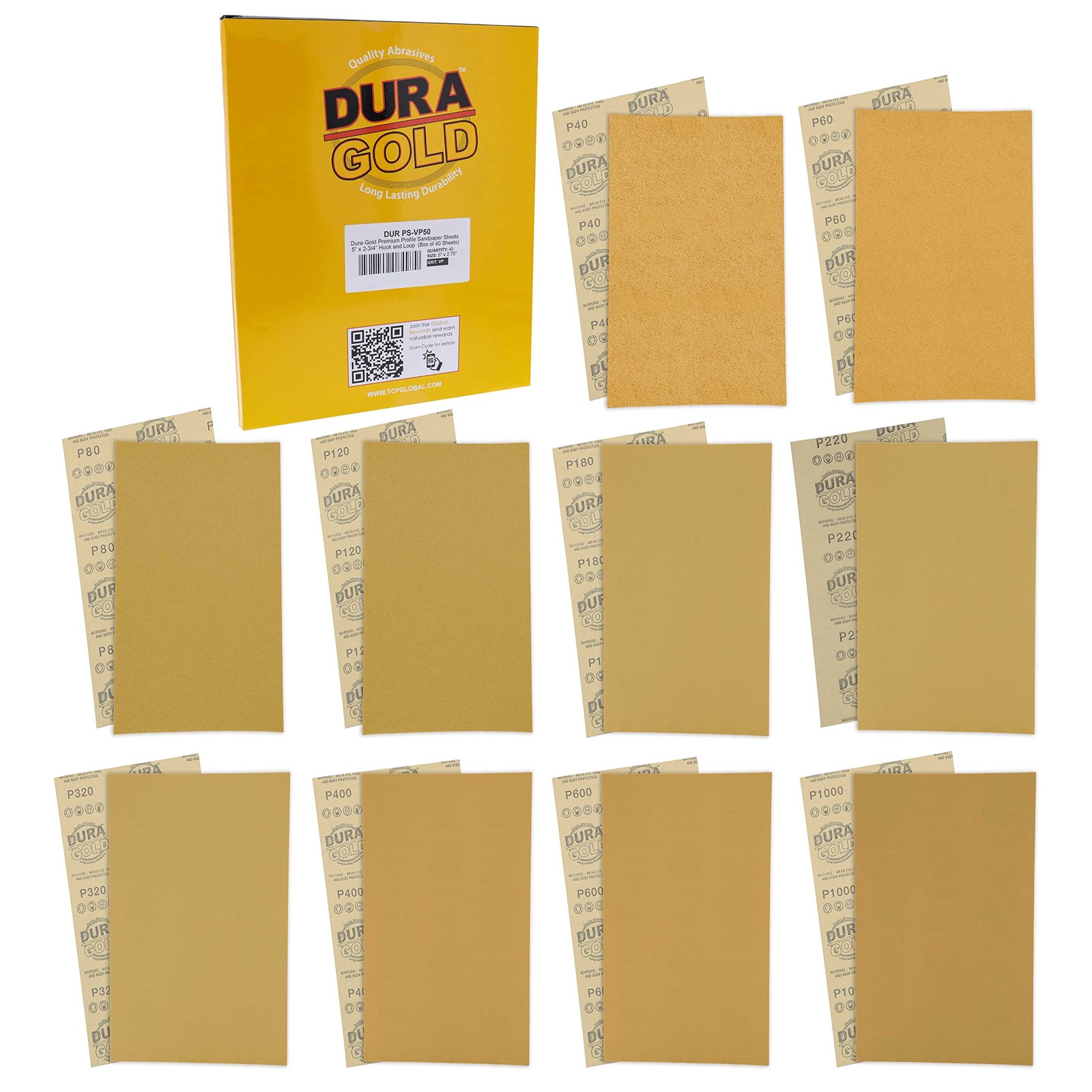 Premium 40, 60, 80, 120, 180, 220, 320, 400, 600, 1000 Grit 5″ x 2.75″ Size G…